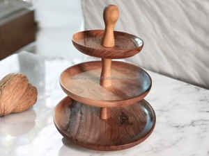 Support à gâteau en bois naturel avec fonction de rotation du plateau tournant, idéal pour décorer les gâteaux et présenter des aliments élégants - Product Image 2