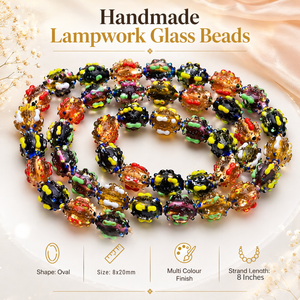 Perles de verre multicolores de designer, forme ovale, 15x20mm |   Perles en vrac pour la fabrication de colliers, fournitures d'artisanat DIY, brin de 8 pouces - Product Image 6