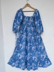 Women's Girls' Pure Cotton Maxi <b>Dress</b> Indian Block Print Casual Summer <b>Evening</b> Party Trendy New Wholesale Long Midi <b>Dress</b> - Product Image 3