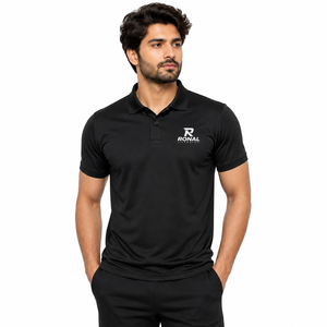 RONAL SPORTS Men's Black <b>Polo</b> Shirt Short Sleeve Quick Dry Knitted 100% Polyester Casual Sport Logo Front Breathable Short - Product Image 3