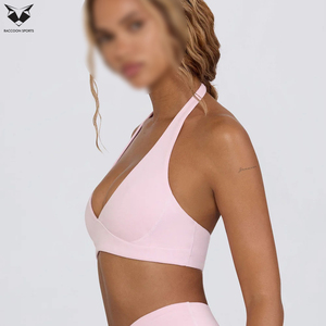With Own Logo Print V-<b>Neck</b> Style Light Pink Solid Color Good Selling Best Supplier Women Wear Simple <b>Halter</b> <b>Neck</b> Sports <b>Bra</b> - Product Image 2