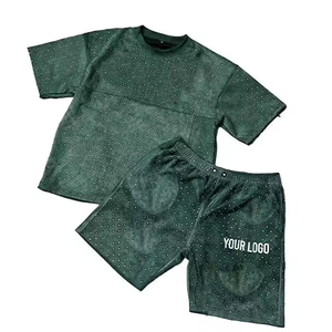 Ensemble 2 pièces en velours pour homme : T-shirt à col rond avec motif lettres et short en coton tricoté respirant – Idéal pour l'été - Product Image 3