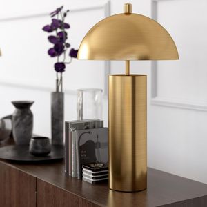 Mid Century Modern Gold Metal Table <b>Lamp</b> 27 Inch Light Dome Shade <b>Lamp</b> for Home Decor Living Room Bedroom Office Use - Product Image 5