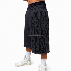 Shorts en molleton de coton haute densité OEM/ODM avec empiècements contrastants sur les côtés, coupe ample et oversize, style streetwear, imprimés graphiques pour hommes - Product Image 2