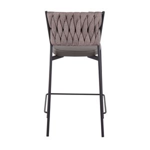 Tania Contemporary Counter <b>Stool</b> by Set of 2 Braided Black Metal Grey Faux <b>Leather</b> and Light Brown Fabric for Modern Bars - Product Image 5