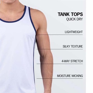 Débardeur sport blanc pour homme avec bordure marine, séchage rapide, tricoté, col rond, sans manches, pour entraînement, fitness et gym - Product Image 6