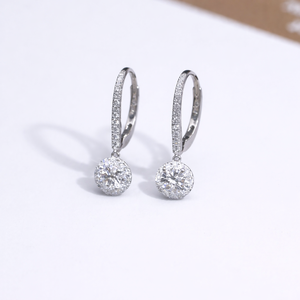 Pendientes de Moda para Mujer, Plata de Ley 925, Diamantes Cultivados en Laboratorio, Diseño Halo, Pendientes Colgantes en Oro Blanco de 14K - Product Image 6
