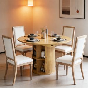 Tavolo da Pranzo in Stile Rustico Naturale con Scaffale Portaoggetti per Soggiorno (Solo Tavolo) - Product Image 1