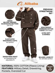Ensemble de survêtement marron oversize à capuche imprimé, style streetwear, en molleton tricoté, pour l'hiver, service OEM - Product Image 5