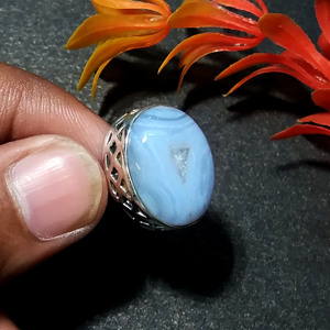 Natural Blue Lace Agate Gemstone <b>Ring</b> Solid <b>925</b> Starling <b>Silver</b> Stylish Design <b>Ring</b> Jewelry Gift For Her - Product Image 4