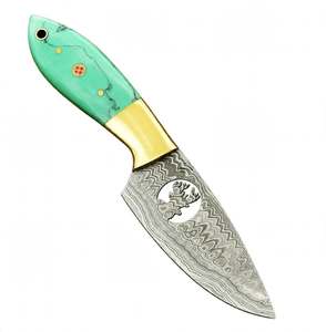 Couteau fixe de qualité supérieure en acier damas à pointe tombante, outil utilitaire d'extérieur, manche en résine composite menthe, bolster en laiton - Product Image 4