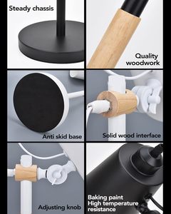Contemporary Nordic Style Desk Lamp Metal Frame with Solid Wood Base Adjustable Reading Light Black <b>Table</b> Lamp for Home Decor - Product Image 4