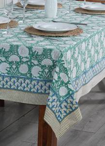 Mantel de tela de algodón con estampado floral indio verde musgo y blanco, hecho a mano, para eventos de boda y estilo rústico. - Product Image 6