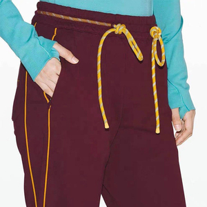 Women's Maroon High Waist Jogger Pants Solid Color Drawstring Elastic Cuff Side Pockets Ankle-Length Regular Fit Autumn Wear - Product Image 6