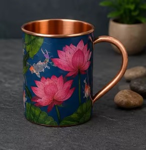 Green <b>Printed</b> Copper Mug for Daily Drinking with Ayurvedic Health Benefits Handmade Handcrafted pure copper mug - Product Image 6
