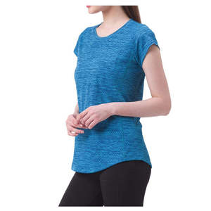 T-shirt à manches courtes pour femmes, couleur bleue unie, col rond, coupe régulière, tricoté, séchage rapide, décontracté, printemps été - Product Image 2