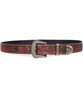 Ceinture en cuir de vachette pleine fleur Western unisexe rétro marron avec sculpture et gaufrage floraux Western en gros - Product Image 2