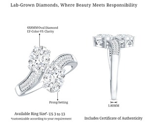 2 Anillos de Compromiso Ovalados con Dos Diamantes Cultivados en Laboratorio, 6x8MM, Color EF, Claridad VS, CVD, Engaste de Púas, Personalizados - Product Image 1
