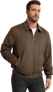 Men's Faux <b>Suede</b> Bomber <b>Jacket</b>, Lightweight Vintage Outwear - Product Image 2