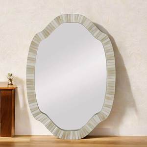 Bone Inlay Round <b>Gold</b> Finish Embossed <b>Framed</b> Wall <b>Mirror</b> Modern Customized Diwali Home Decorative 4.0 mm Thickness - Product Image 5