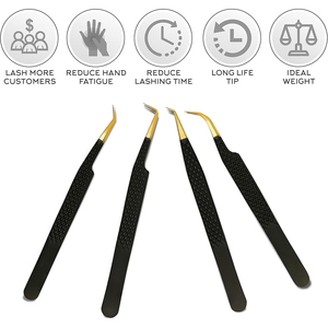 AESCO INSTRUMENTS Magnifique ensemble de 4 pinces à épiler anti-magnétiques à pointe fine en acier inoxydable doré avec revêtement en papier noir - Product Image 2