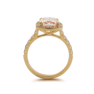 Meilleure Vente Bague de Fiançailles en Or Jaune Massif 14K avec Diamant Rose de Laboratoire de 3 carats, Coupe Coussin, Halo et Bande Pavée de Diamants en Forme de U - Product Image 6