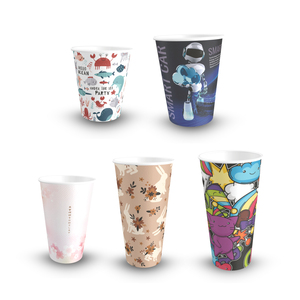Vasos de papel desechables de pared simple personalizables de 8 ~ 20oz con revestimiento de PE reciclables de grado alimenticio para té con leche marca impresa personalizada - Product Image 5
