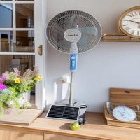 Ventilador de Piso Vertical Inalámbrico de Plástico Silencioso con 5 Aspas, 25W, 16 Pulgadas, Energía Solar, con Cable Solar de 3M, hasta 12 Horas de Duración de la Batería
