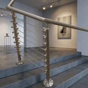 Barandilla Moderna de Acero Inoxidable para Escaleras con Cables Horizontales, Postes Pulidos y Pasamanos para Diseño de Seguridad en Escaleras Interiores - Product Image 3