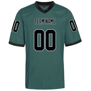 Maillot de football américain personnalisable pour homme, blanc et bleu, col en V, manches courtes, respirant, polyester, nom et numéro de l'équipe, impression sublimée - Product Image 4