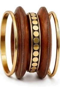 Brazalete Ancho de Madera Vintage con Incrustaciones Doradas y Tachuelas, Brazalete Moderno para Mujer, Ideal para Bodas - Product Image 6