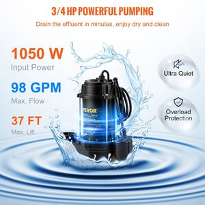Bomba sumergible para aguas residuales de 3/4 HP, 5880 GPH, 1050W, con interruptor de flotador tipo Piggy-Back de 10 pies, salida duradera de 2 pulgadas, maquinaria de tratamiento de agua de fundición - Product Image 3
