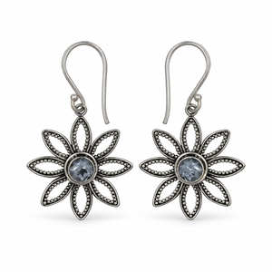 Pendientes Finos Facetados de Plata de Ley 925 con Topacio Azul Natural BER-26 Listos para Enviar en Stock MOQ Bajo Joyería India para Mujer - Product Image 1