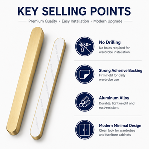 Poignée <span class=keywords><strong>de</strong></span> placard auto-adhésive sans perçage 180 mm en alliage d'aluminium pour armoire - Product Image 2