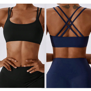 Soutien-gorge de sport noir sans coutures pour femme, col rond, bretelles croisées, maintien moyen, pour yoga, fitness et entraînement - Product Image 6