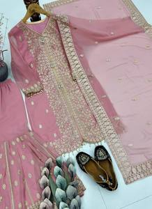 ZAIN EXPORT NEW DESIGNER HEAVY FAUX GEORGETTE Women's Sharara <b>Suit</b> Set Traditional Salwar Kameez Sequins <b>Fancy</b> Latkan Lace - Product Image 4