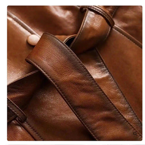 Elegante Gabardina de Piel Sintética con Cinturón, Manga Larga, Cuello Vuelto, Color Sólido, Ropa Exterior de Otoño para Mujer - Product Image 5