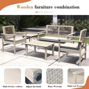Conjunto de Muebles de Patio de 4 Piezas en Madera de Acacia con Cojines, Diseño Tejido con Cuerda, Muebles de Exterior Naturales - Product Image 5
