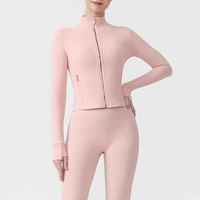 Vêtement de yoga de haute qualité, respirant, à haute élasticité, coupe ajustée, fermeture éclair intégrale, imperméable, en spandex/nylon, col montant