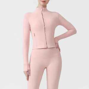 Vêtement de yoga de haute qualité, respirant, à haute élasticité, coupe ajustée, fermeture éclair intégrale, imperméable, en spandex/nylon, col montant - Product Image 6