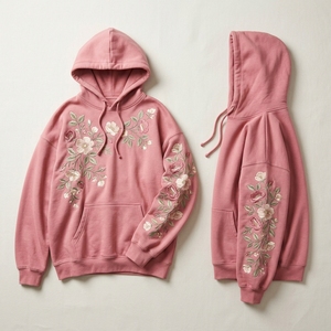 Sweat-shirt à capuche personnalisé pour femme, motif rose, en coton, à manches longues, décontracté, imprimé floral, coupe oversize, vente en gros - Product Image 3