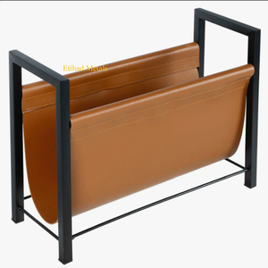 Minimalist Black Leather Magazine Rack With <b>Metal</b> <b>Frame</b> Freestanding Modern Caramel Leatherette Magazine Rack - Product Image 1