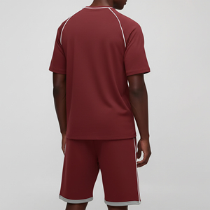 Ensemble 2 pièces tendance en coton imprimé grande taille, t-shirt court et short, streetwear écologique uni avec surpiqûres contrastées, style hip-hop - Product Image 2