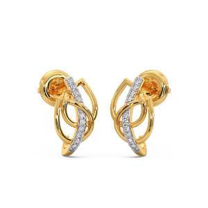 Golden <b>Infinity</b> Loop Diamond Stud <b>Earrings</b> - Product Image 1