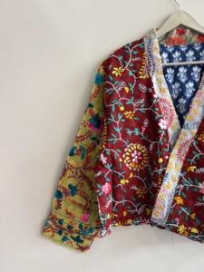 Indian Handmade Embroidered Phulkari Ethnic <b>Jacket</b> For Women <b>Short</b> Open One Size <b>Jacket</b> - Product Image 3