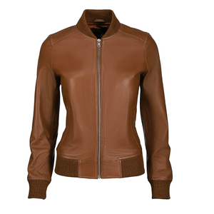 Classical Varsity Style Leather Jacket Women - Casual Fashion Windbreaker Moto Biker Genuine Leather Bomber Jacket Women - Product Image 4