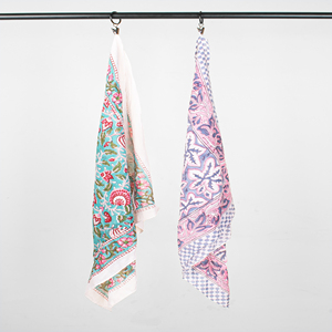 Artisan Handmade 100% Cotton Floral Block Printed 21" <b>Square</b> Bandana Hair <b>Scarf</b> High Quality Skin-Friendly Four Seasons Fashion - Product Image 2