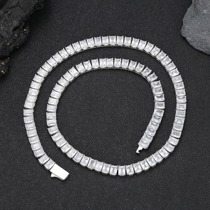 Chaîne tennis baguette en argent 925 plaqué or avec diamants de laboratoire, collier serti de pierres pour femmes et hommes, bijoux fins de luxe - Product Image 4