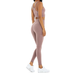 Vêtements de sport en gros sous marque privée : Ensemble de yoga taille haute, ensemble de leggings anti-transparence pour femmes - Product Image 2