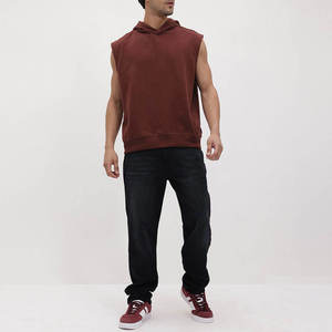 Men's Digital Printing Embroidered Hooded Sleeveless Fleece Breathable Garment Dyed <b>Workout</b> Gym <b>Hoodie</b> - Product Image 4